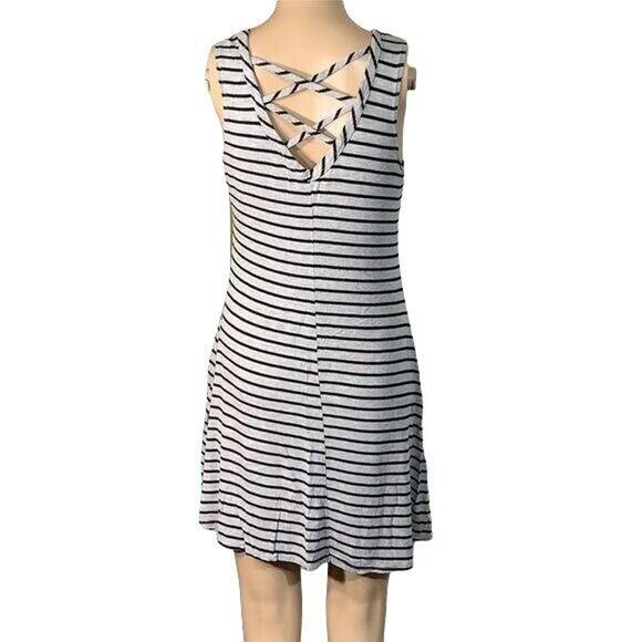 Olivia Rae Womens Sundress Striped Casual Sleeveless Black and Gray Medium - Picture 6 of 8